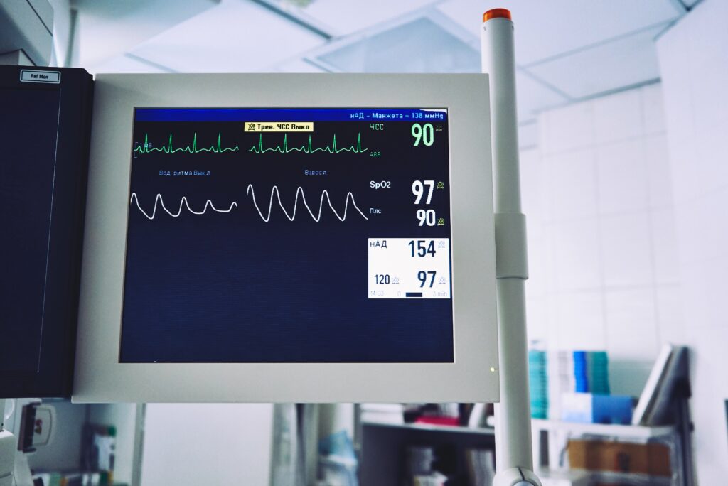 A cardiac monitor in a hospital room